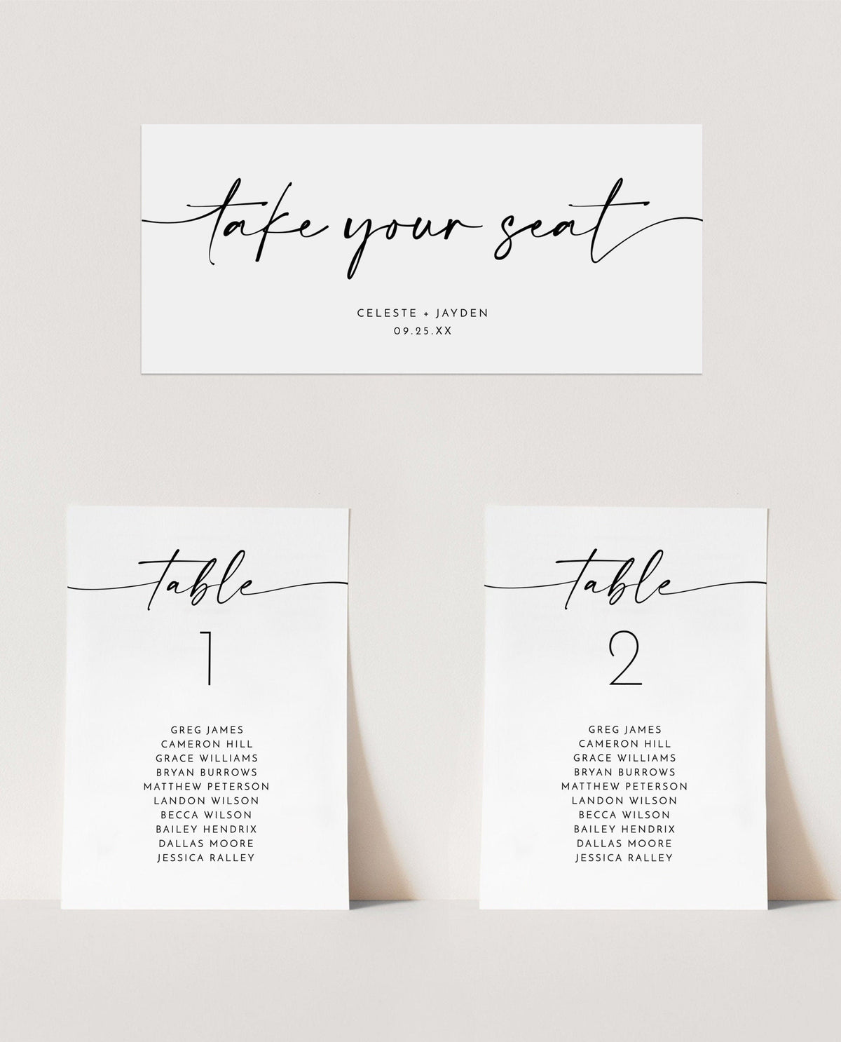 Modern Wedding Seating Chart Cards | Minimalist Wedding Table Seating Chart Cards