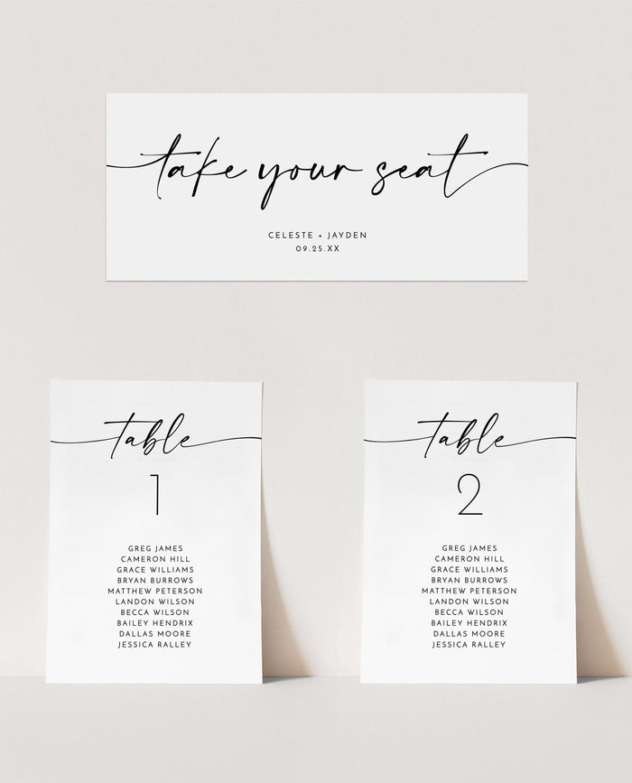 Modern Wedding Seating Chart Cards | Minimalist Wedding Table Seating Chart Cards