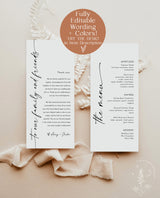 Minimalist Menu + Thank You Letter Template | Wedding Napkin Note
