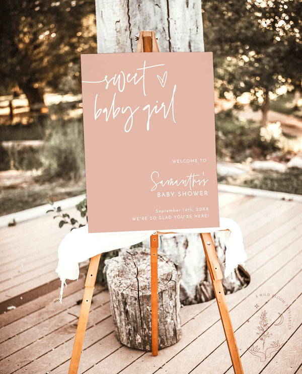 Boho Baby Shower Welcome Sign | Girl Baby Shower Welcome Sign | Pink Baby Shower | Sweet Baby Girl | Modern Baby Shower Welcome Poster | BM1