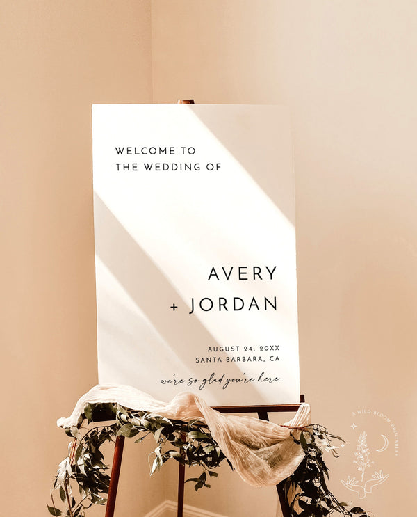 Minimalist Wedding Welcome Sign | We're So Glad You're Here | Modern Wedding Welcome Sign | Wedding Welcome Poster | Editable Template | M9