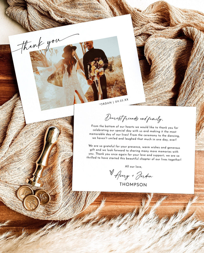 Photo Thank You Card Template | Minimalist Wedding Thank You Card