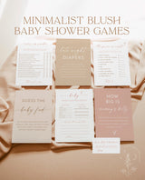 Boho Baby Shower Games | Dusty Blush Shower Bundle | Minimalist Pink Baby Shower | Modern Girl Baby Shower Games | Editable Template | M9