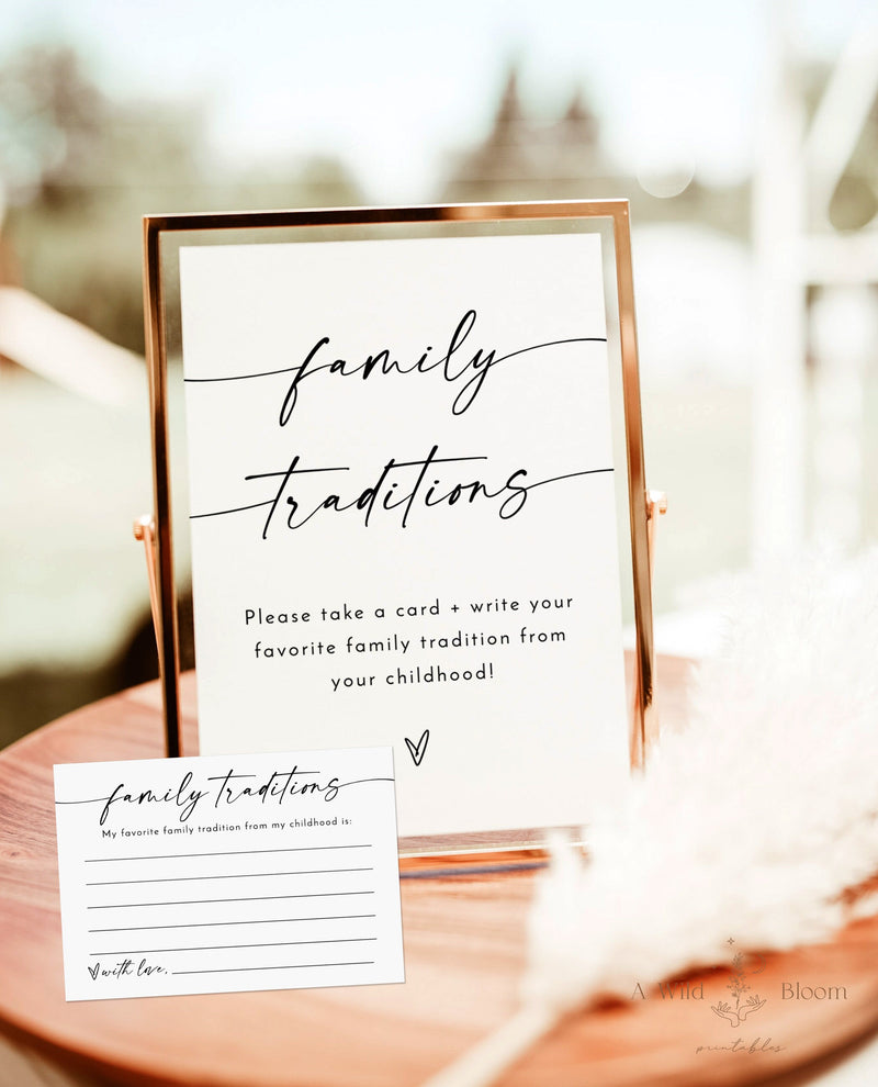 Family Traditions Sign & Card Template | Minimalist Baby Shower Sign | Gender Neutral | Childhood Memory Sign | Modern Baby Shower Sign | M9
