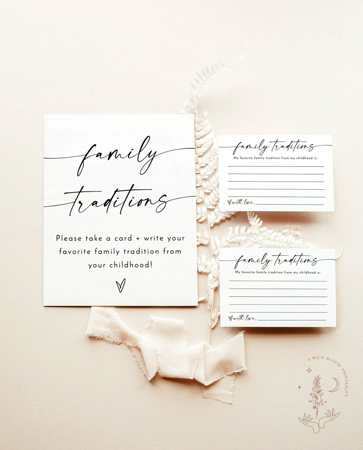 Family Traditions Sign & Card Template | Minimalist Baby Shower Sign