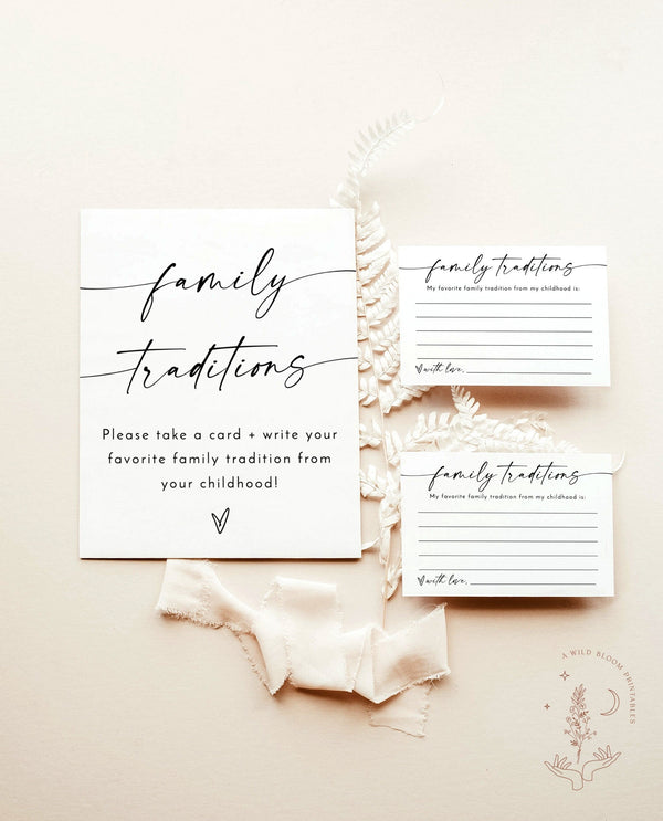 Family Traditions Sign & Card Template | Minimalist Baby Shower Sign | Gender Neutral | Childhood Memory Sign | Modern Baby Shower Sign | M9