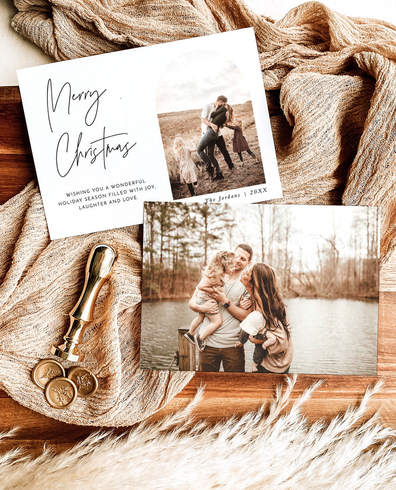 Photo Christmas Card Template | Arch Christmas Card | Boho Holiday Card | Minimalist Christmas Card | Merry Christmas | Editable Template M7