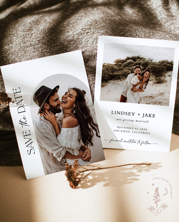 Minimalist Save the Date Template | Photo Save the Date Invite | Wedding Save the Date | Boho Save the Date Cards | Editable Template | M9