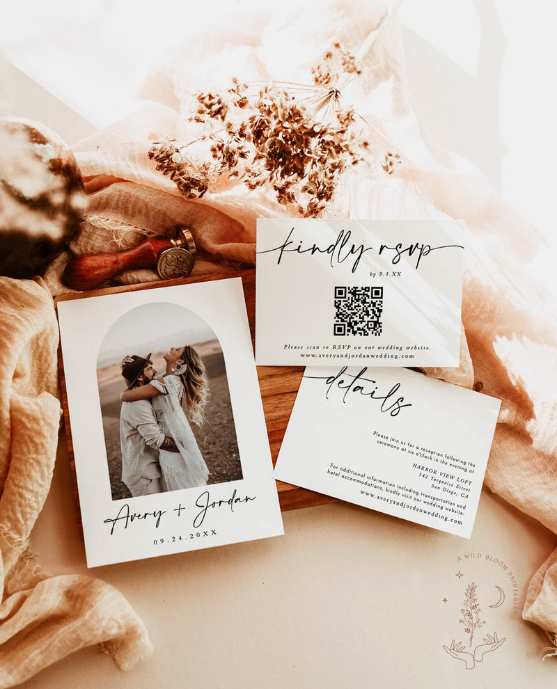 Minimalist Wedding Invitation Template | Modern Wedding Invite | Boho Wedding Invitation | Photo Wedding Invitation | Editable Template M5