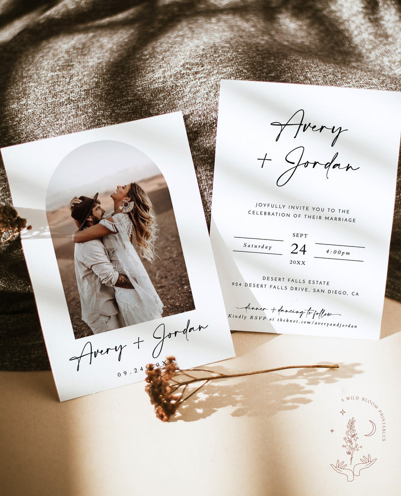 Minimalist Wedding Invitation Template | Modern Wedding Invite | Boho Wedding Invitation | Photo Wedding Invitation | Editable Template M5
