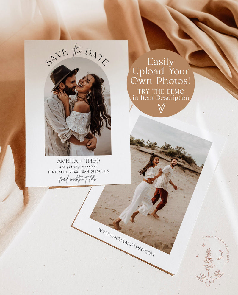 Photo Save the Date Template | Modern Save the Date | Minimalist Save the Dates | Boho Arch Save the Date Card | Editable Template | M7