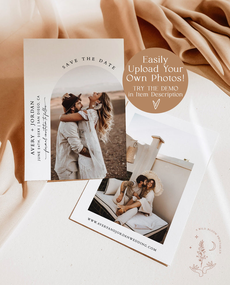 Minimalist Save the Date Template | Photo Save the Date Invite | Modern Save the Date | Boho Save the Date Cards | Editable Template | M9