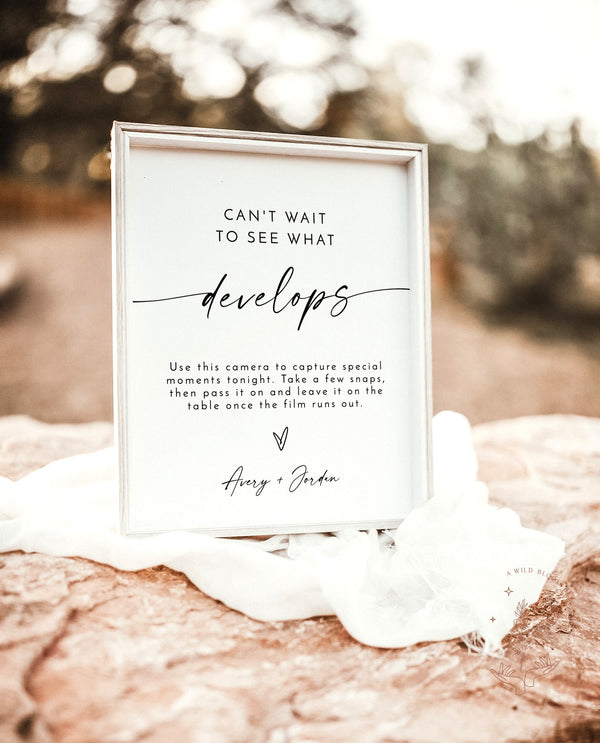 Wedding Disposable Camera Sign | Can't Wait to See What Develops | Camera Instructions | Minimalist Wedding Sign | Editable Template | M9
