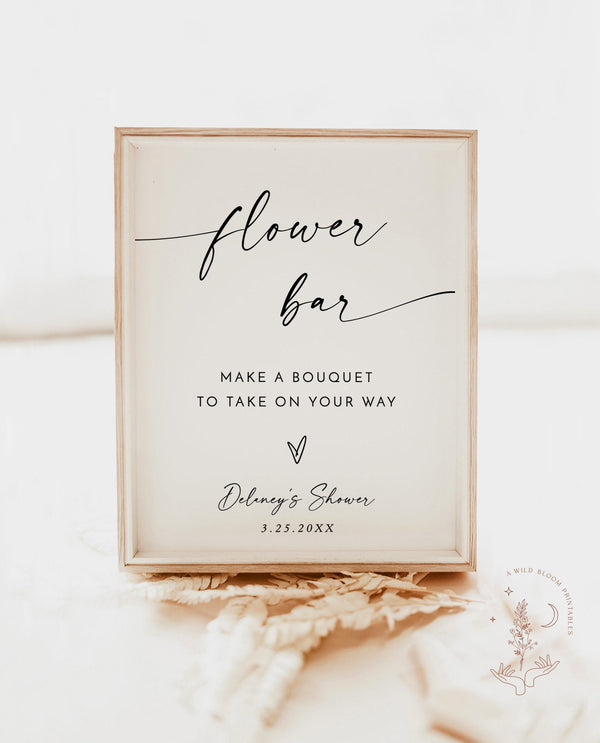 Flower Bar Sign | Modern Minimalist Bridal Shower Sign | Floral Baby Shower Sign | Build Your Bouquet | Editable Template | M9