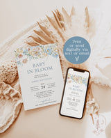 Baby in Bloom Baby Shower Invite | Spring Flowers Baby Shower | Boy Baby Shower | Modern Floral Baby Shower Invite | Editable Template | W8