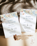 Baby in Bloom Baby Shower Invite | Spring Flowers Baby Shower | Boy Baby Shower | Modern Floral Baby Shower Invite | Editable Template | W8