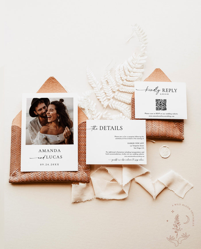 Minimalist Wedding Invitation Template | Boho Wedding Invitation