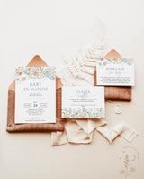 Baby in Bloom Baby Shower Invitation Template | Blue Floral Baby Shower