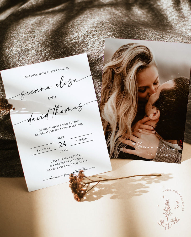 Minimalist Wedding Invitation Template | Modern Wedding Invite | Boho Wedding Invitation | Photo Wedding Invitation | Editable Template M9