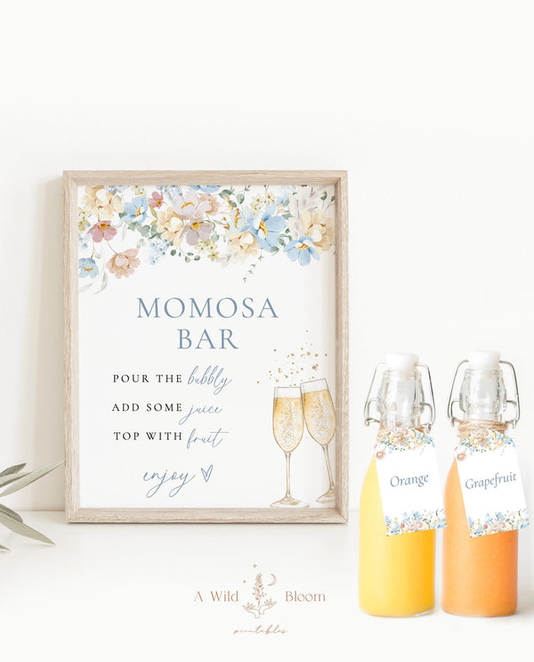 Momosa Bar Sign | Modern Floral Mimosa Bar Sign | Baby Shower Mimosa Bar | Mimosa Juice Tags | Mimosa Juice Labels | Floral Baby Shower | W8