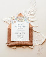 Baby in Bloom Baby Shower Invitation Template | Blue Floral Baby Shower