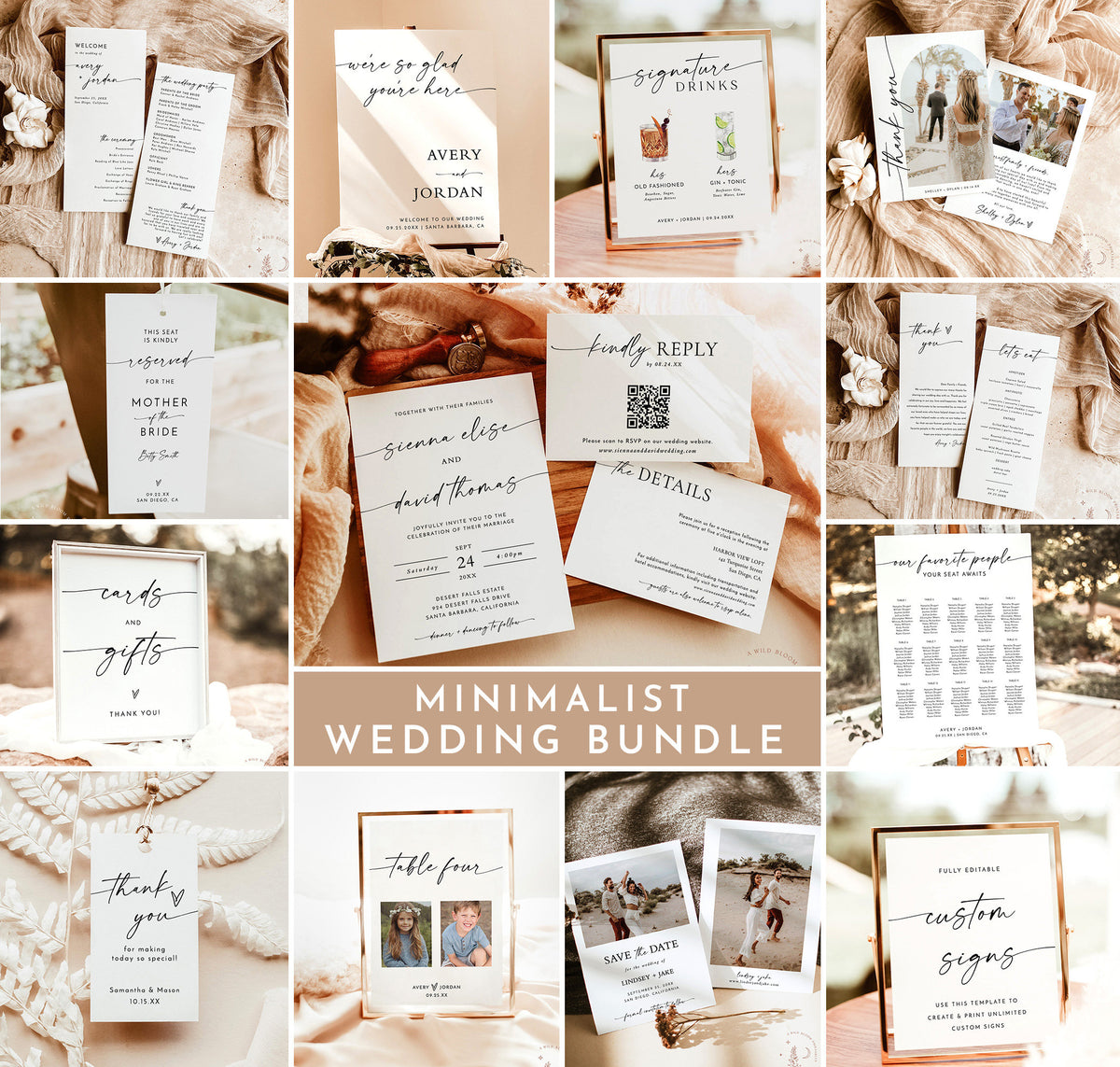Minimalist Wedding Bundle Template | Editable Minimalist Wedding Templates