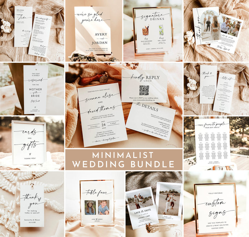 Minimalist Wedding Bundle Template | Editable Minimalist Wedding Templates | Modern Minimalist Wedding Invite | Simple Wedding Invite | M9