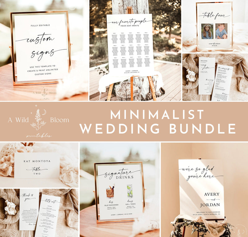 Minimalist Wedding Bundle Template | Wedding Sign Templates | Modern Minimalist Wedding Signs | Simple Wedding | Editable Template | M9