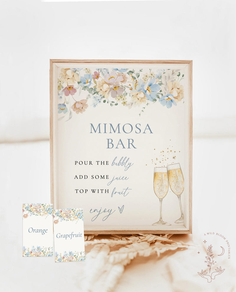 Mimosa Bar Sign | Modern Floral Mimosa Bar Sign | Bridal Shower Mimosa Bar | Mimosa Juice Tags | Wildflower Floral Bridal Shower | W8