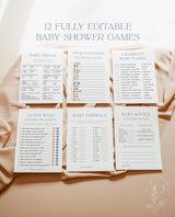 Boho Baby Shower Games | Boy Baby Shower Bundle | Minimalist Baby Shower | Blue Baby Shower Games | Editable Template | W8