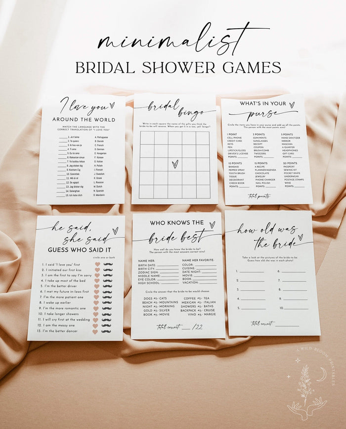Bridal Shower Games Bundle | Minimalist Bridal Shower Games