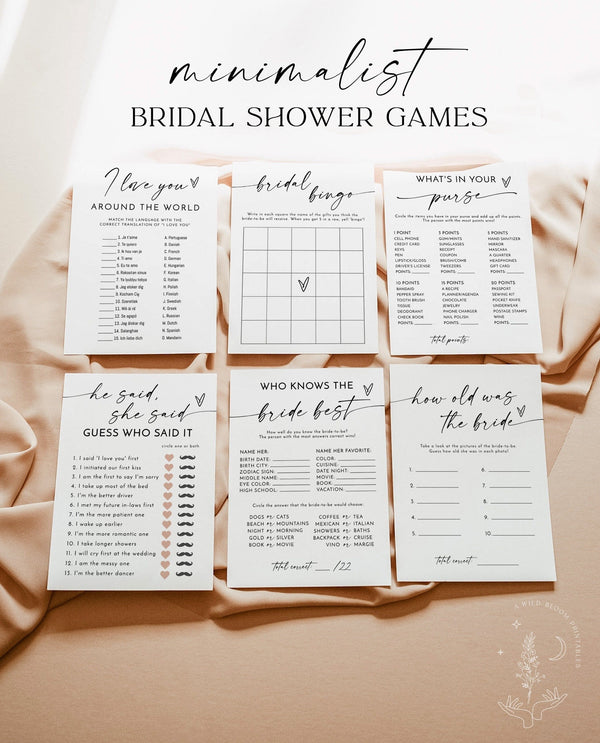 Bridal Shower Games Bundle | Minimalist Bridal Shower Games | Boho Bridal Shower Games | Bridal Brunch Games | Modern Bridal Shower Games M9