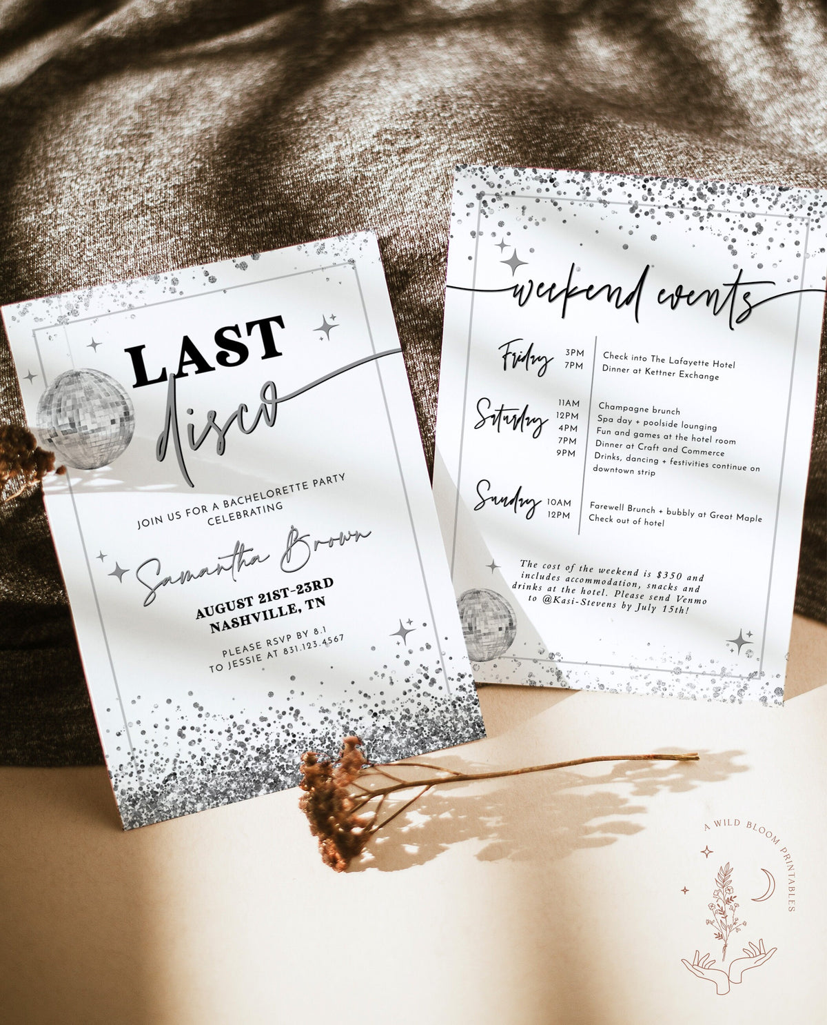 Last Disco Bachelorette Party Invite Template | Disco Ball Bachelorette