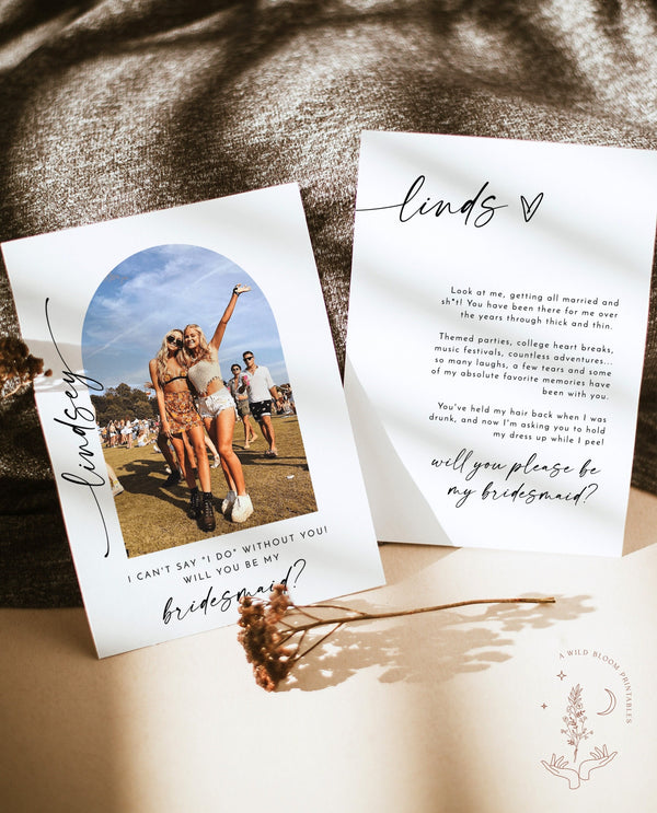 Bridesmaid Photo Card | Will You Be My Bridesmaid | Photo Bridesmaid Proposal | Modern Minimalist Wedding | Boho Arch Bridesmaid Proposal M9