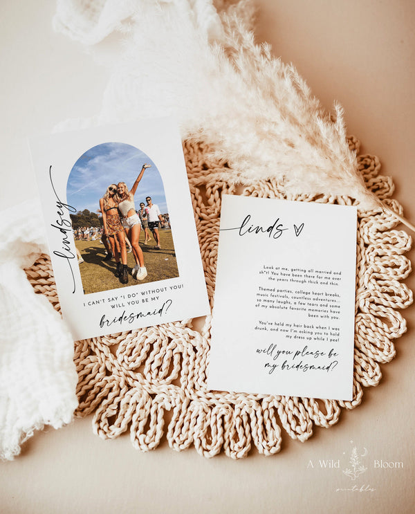 Bridesmaid Photo Card | Will You Be My Bridesmaid | Photo Bridesmaid Proposal | Modern Minimalist Wedding | Boho Arch Bridesmaid Proposal M9