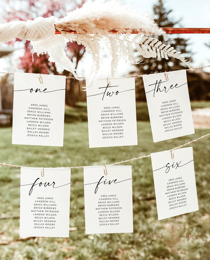 Table Seating Chart Template | Minimalist Wedding Seating Cards
