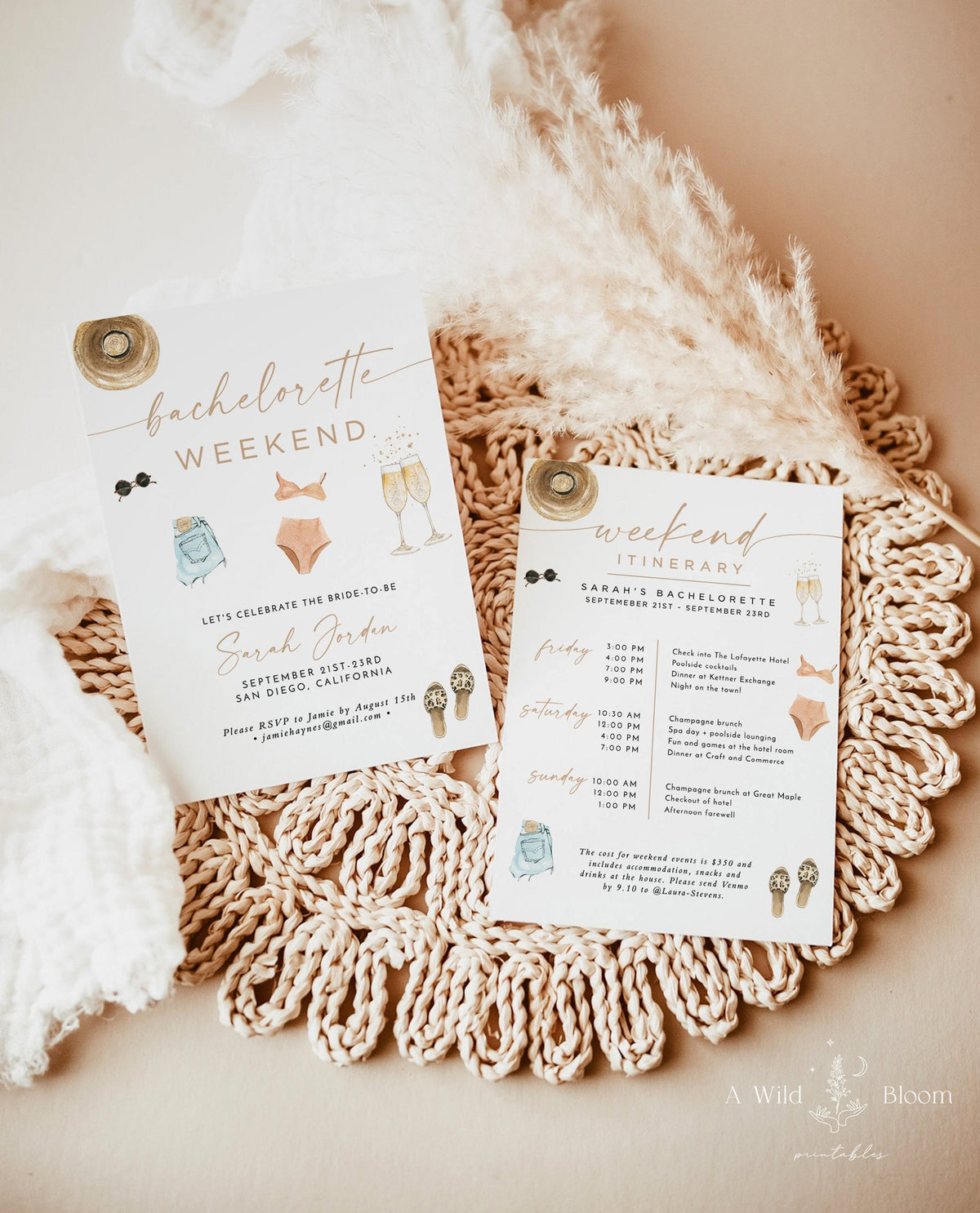 Bachelorette Party Invitation Template | Tropical Bachelorette Itinerary
