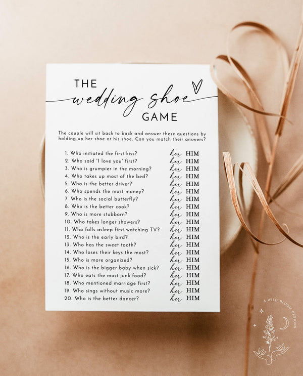 The Wedding Shoe Game | Fun Couple Game | Boho Bridal Shower Game | Couples Wedding Shower Game | His or Her Trivia | Editable Template | M9