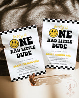 One Rad Dude Birthday Invite Template | Smiley Face Birthday Invite | Boy 1st Birthday | One Happy Dude First Bday | Editable Template | S4