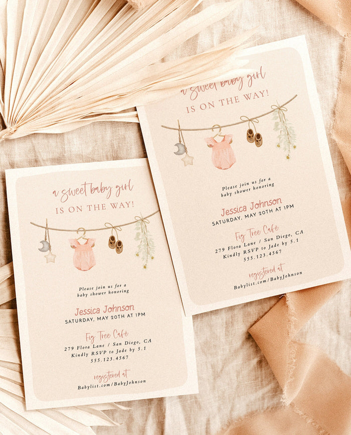 Girl Baby Shower Invitation | Boho Baby Girl Shower Invitation