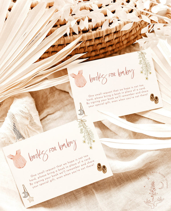 Books for Baby Card | Boho Book Request Insert | Modern Minimalist Baby Shower | Beige Baby Shower | Boho Baby Shower | Editable Template C2