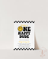 One Happy Dude Birthday Invite Template | Smiley Face Birthday Invite | Boy 1st Birthday | Lightening Bolt Smiley | Editable Template | S4