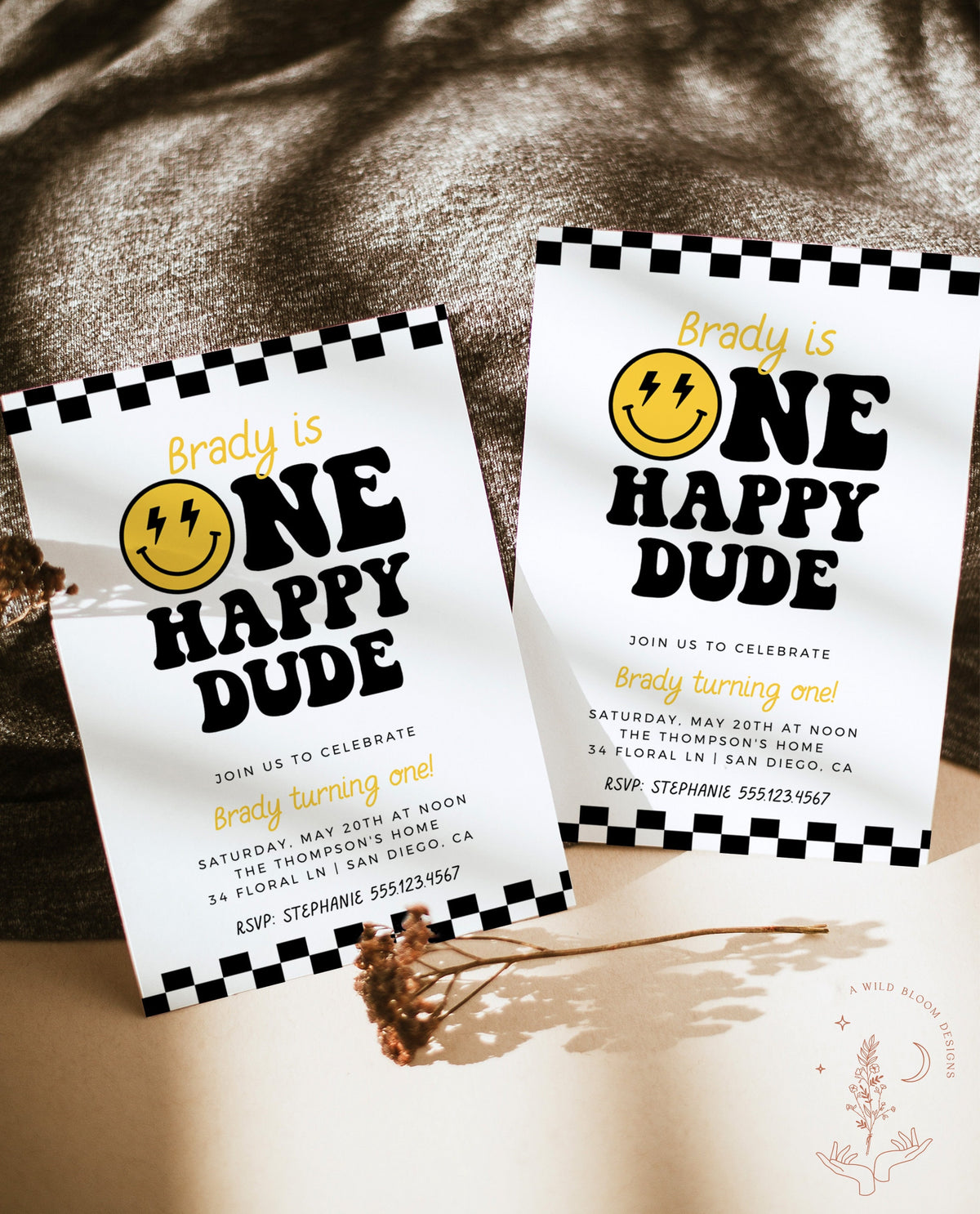 One Happy Dude Birthday Invite Template | Smiley Face Birthday Invite