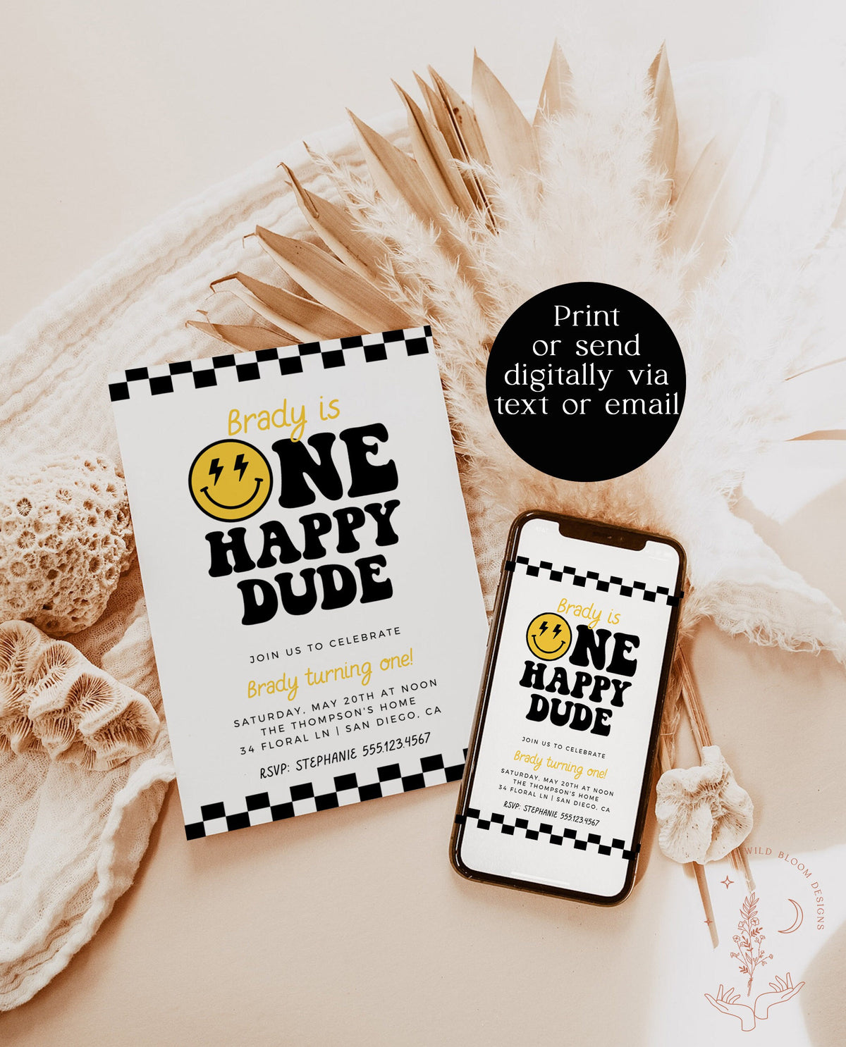 One Happy Dude Birthday Invite Template | Smiley Face Birthday Invite