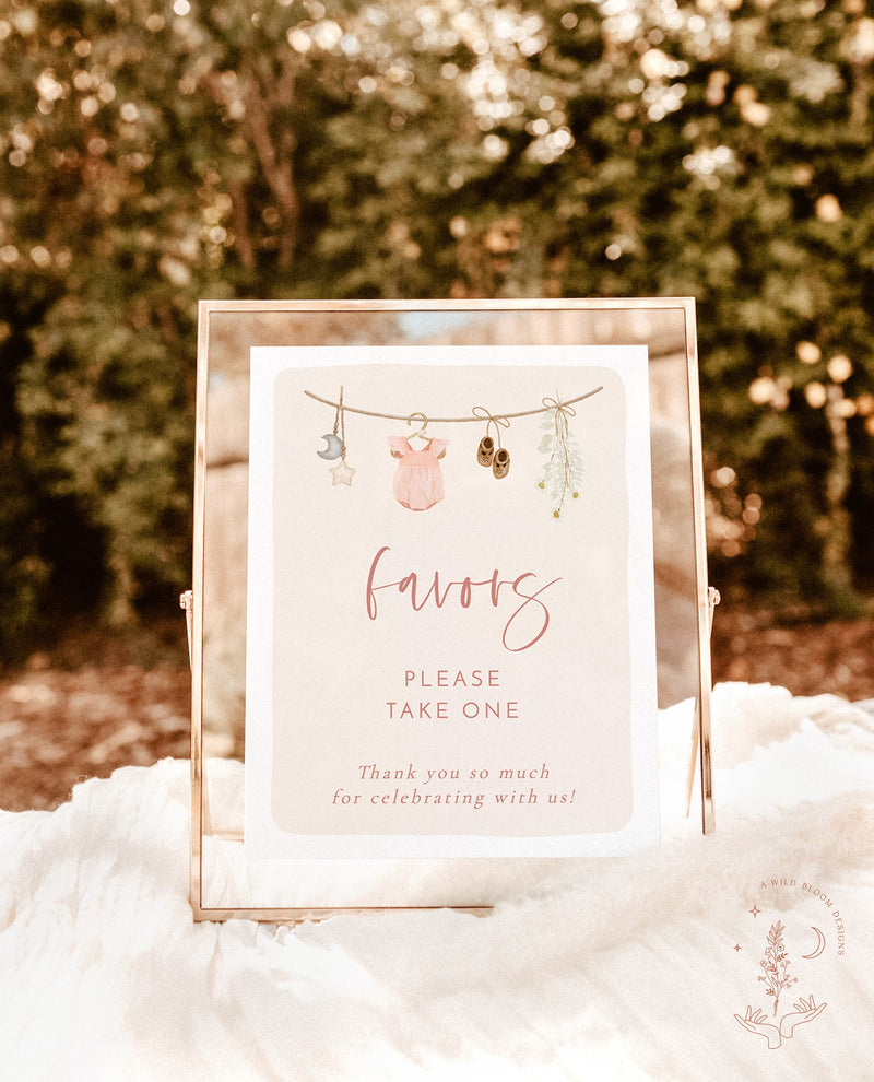 Baby Shower Favors Sign | Girl Baby Shower | Favors Sign | Boho Baby Shower Sign | Pink Baby Shower | Editable Template | C2