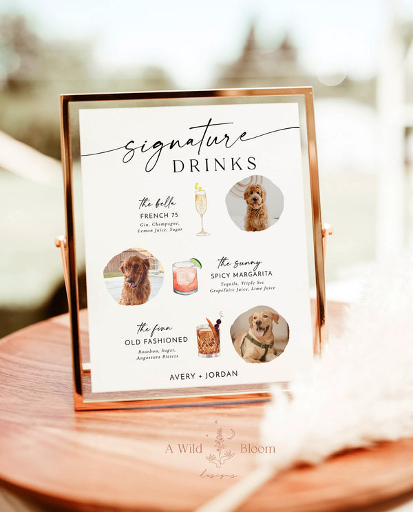 Signature Drinks Sign Template | Pet Signature Cocktail Sign | Minimalist Wedding Bar Menu | His and Hers Bar Sign | Editable Template | M9