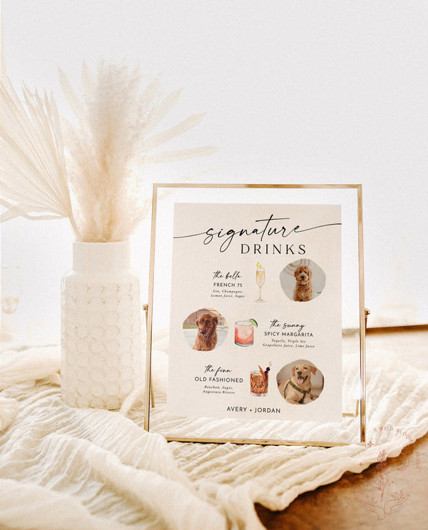 Signature Drinks Sign Template | Pet Signature Cocktail Sign | Minimalist Wedding Bar Menu | His and Hers Bar Sign | Editable Template | M9