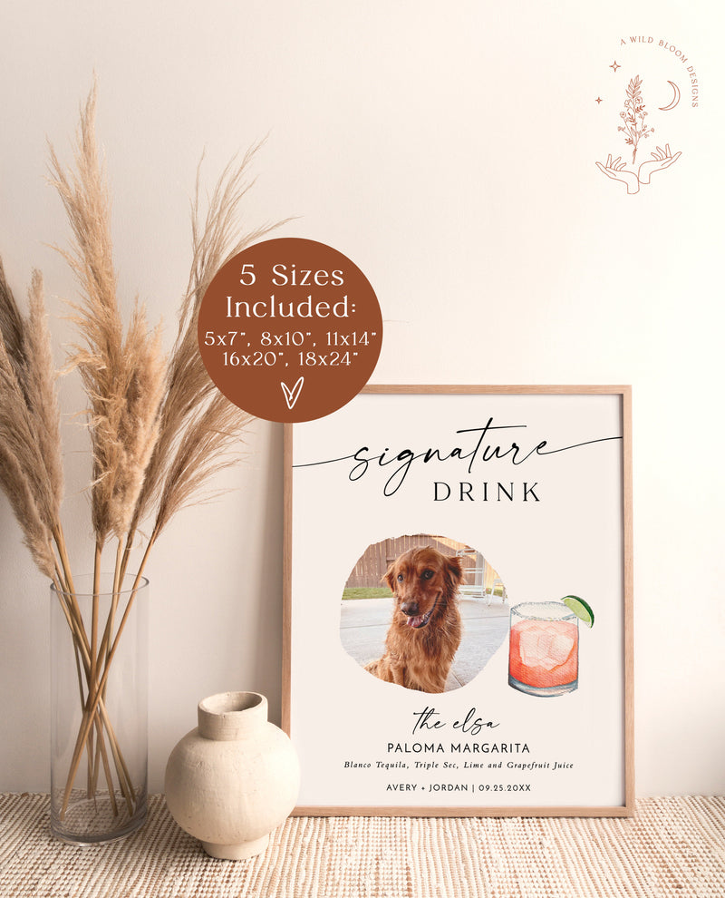 Signature Drinks Sign Template | Pet Signature Cocktail Sign | Minimalist Wedding Bar Menu | His and Hers Bar Sign | Editable Template | M9