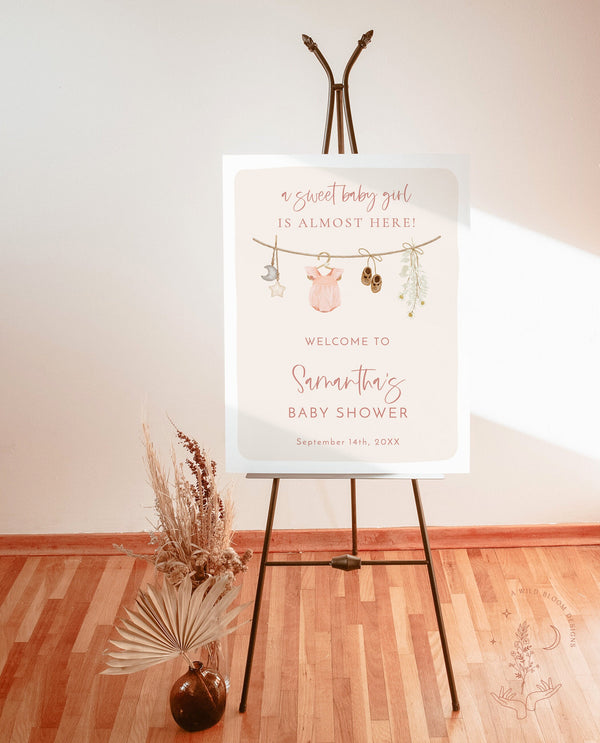 Girl Baby Shower Welcome Sign | Boho Baby Shower | Baby Clothes Shower | Baby Girl Shower | Baby Shower Welcome Sign | Editable Template C2