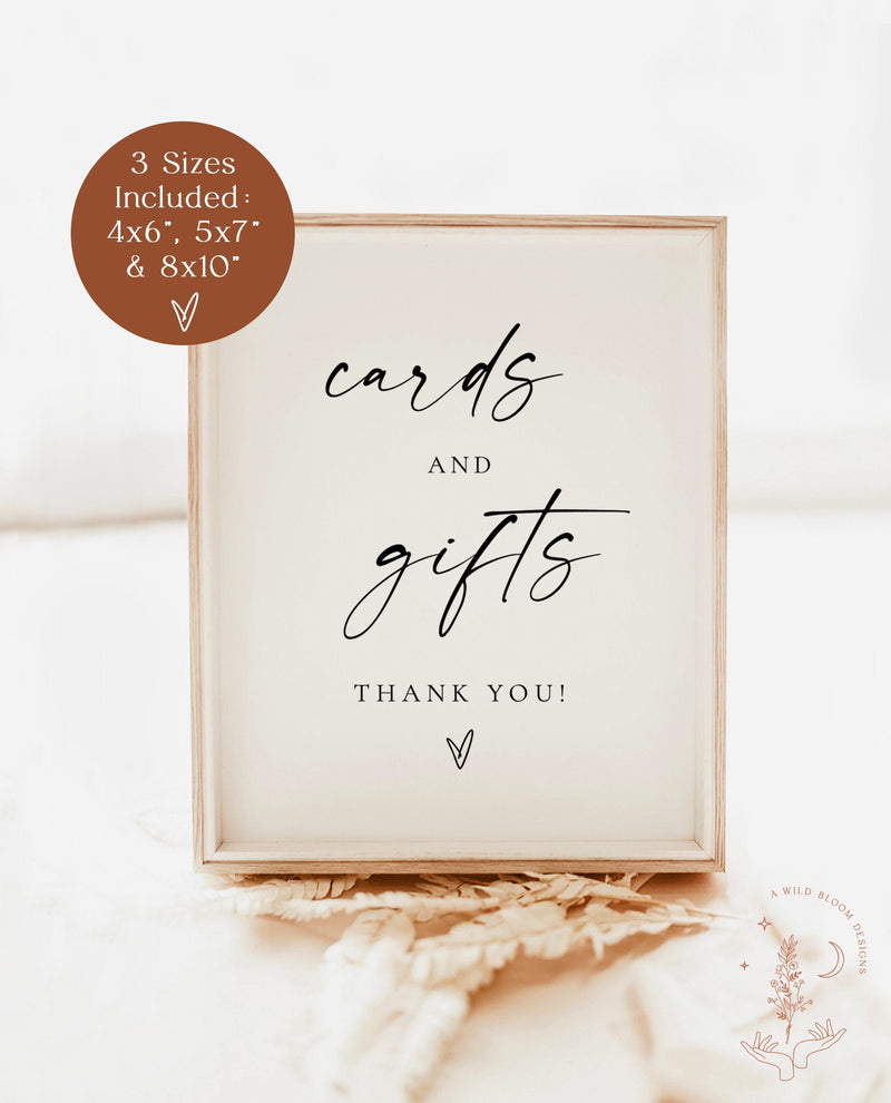 Cards and Gifts Sign  Modern Minimalist Wedding Sign Template – Wild Bloom  Design Studio